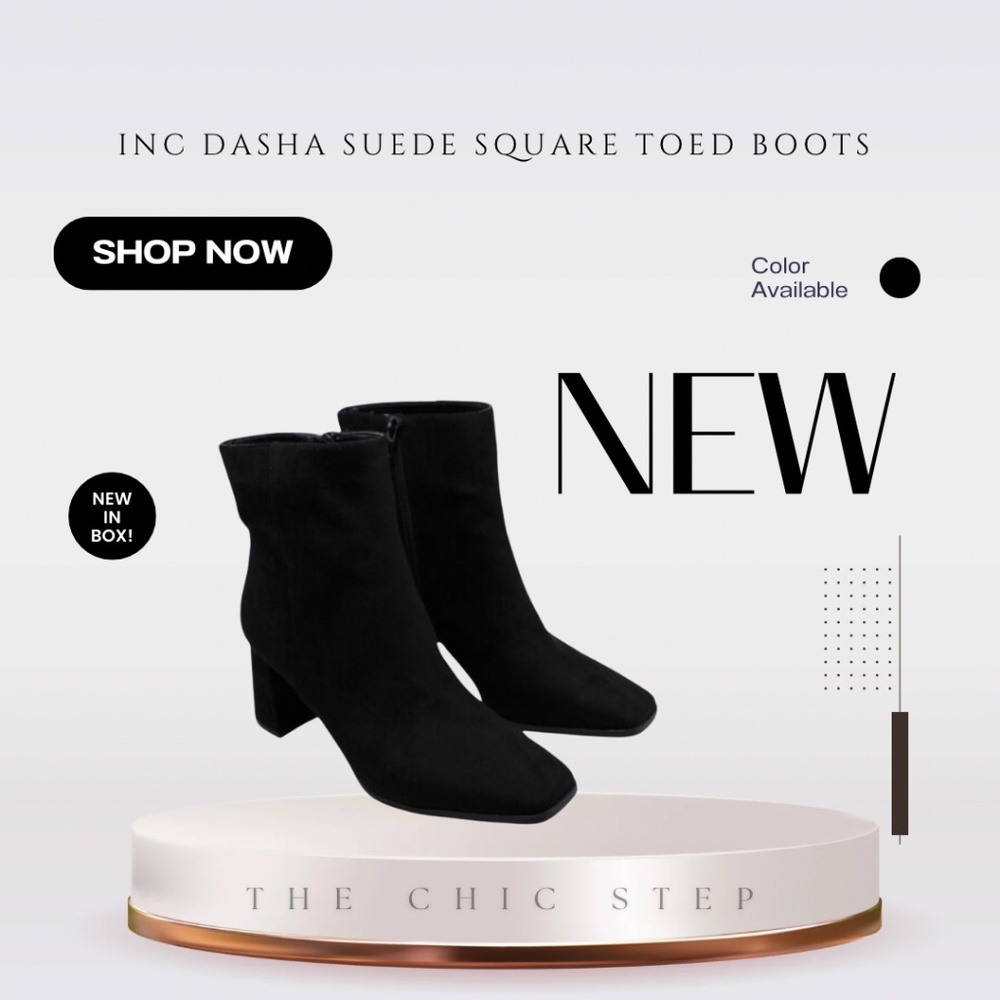 INC International Concepts Women’s Dasha Leather Ankle Boots Black Suede